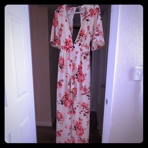 Cream pink floral romper
